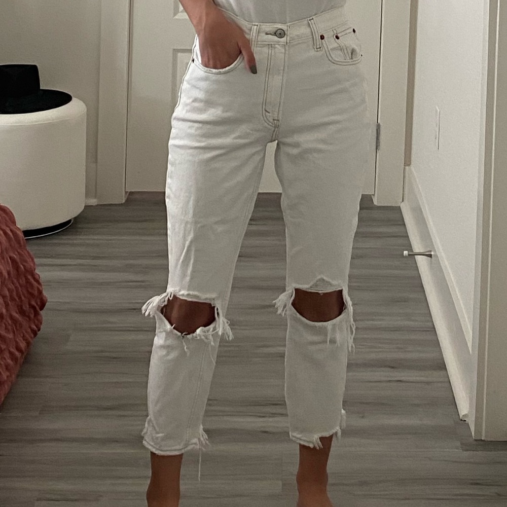 White Distressed Boyfriend Jeans